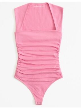 Abercrombie & Fitch Pink Cotton-Blend Ruched Portrait Bodysuit